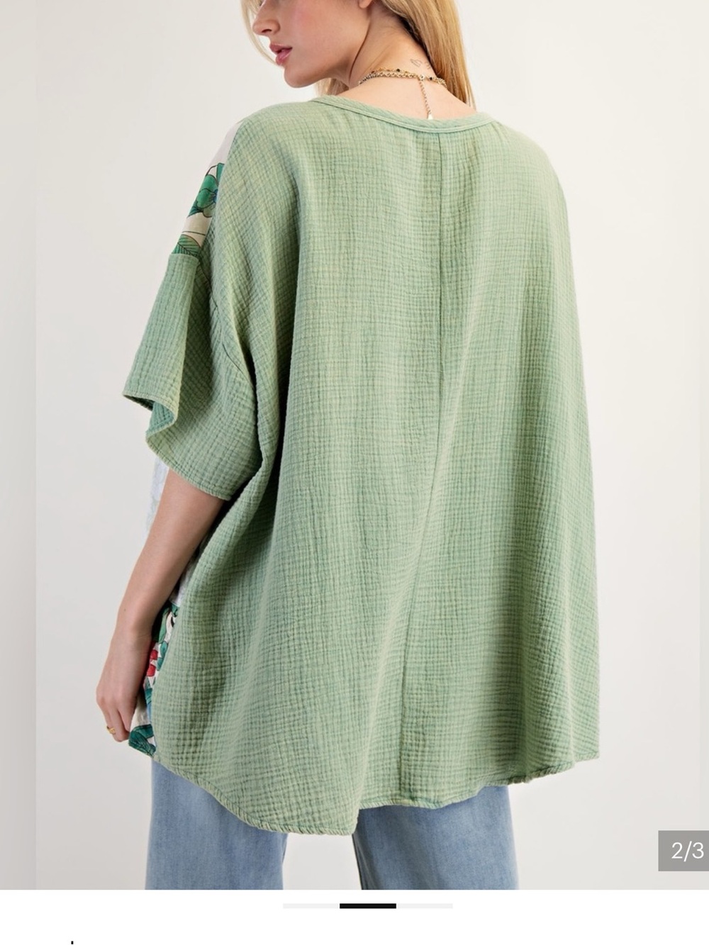 130 Easel Dusty Sage Short Sleeve Mix Minerals Top - Picture 2 of 7